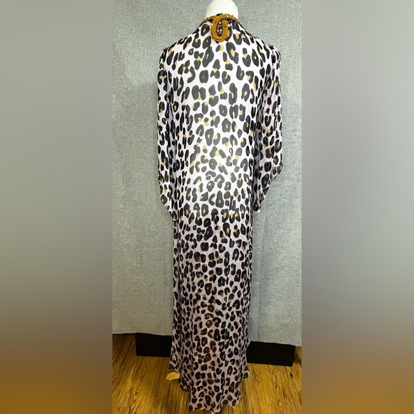 DIANE VON FURSTENBERG KAMEA LEOPARD SILK KAFTAN CAFTAN MAXI DRESS - Picture 3 of 7